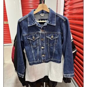 Vintage 90s Y2K Lei Dark Wash Jean Denim Jacket Cropped Size Small